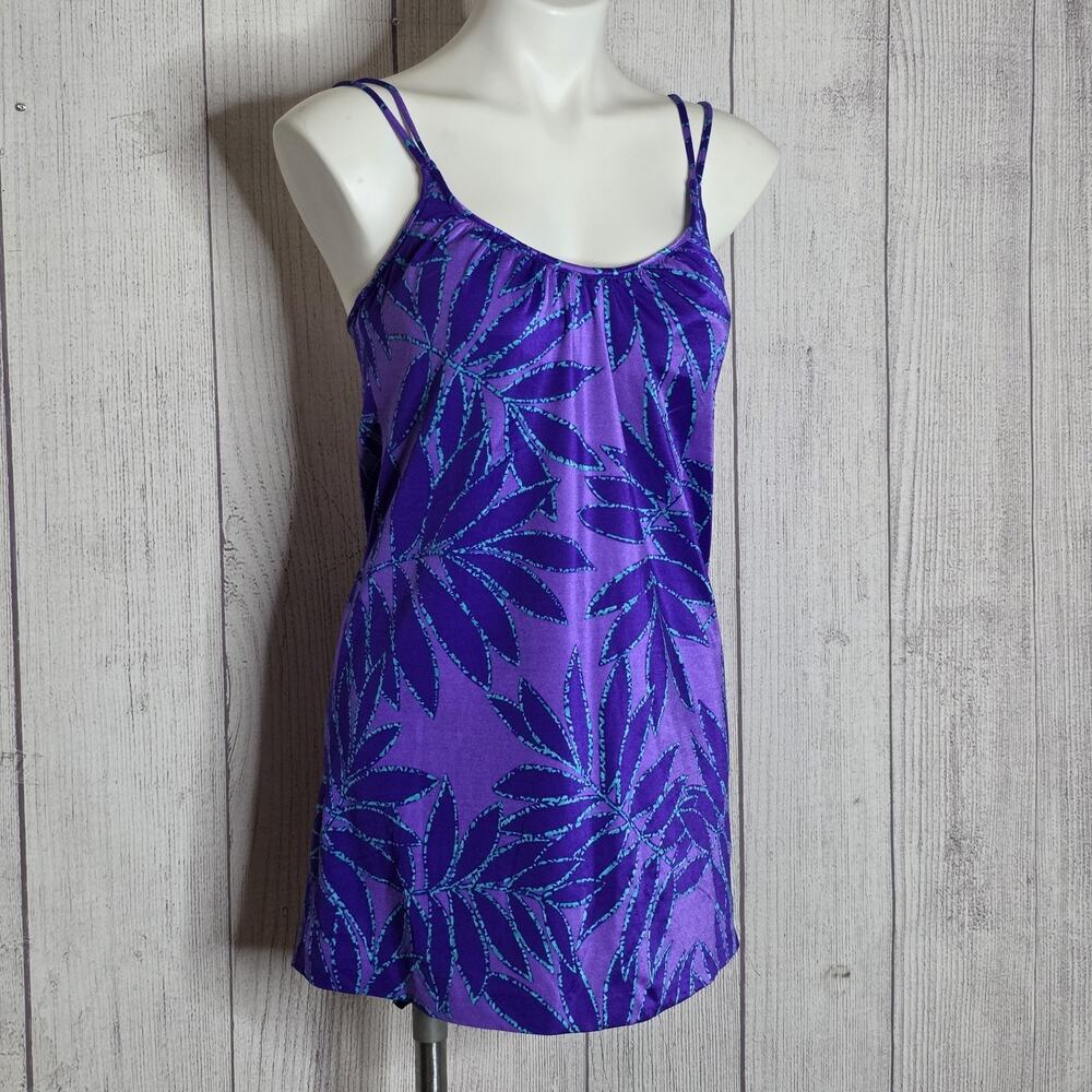 Vintage 80s 90s DeWeese Design Purple Tropical Swim Dress Double Strap USA, 14